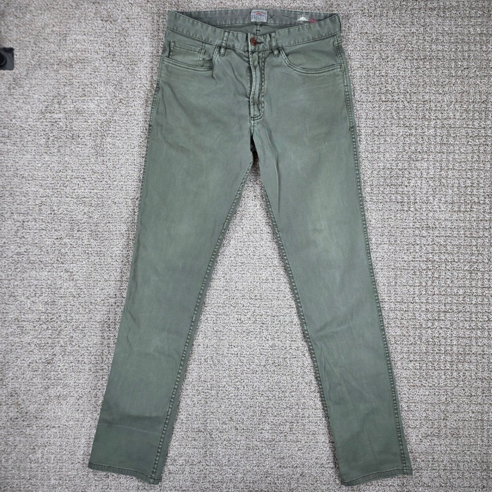 Faherty Brand Mens Stretch Terry 30x32 Slim Fit Pants Sage Green 5 Pocket Casual